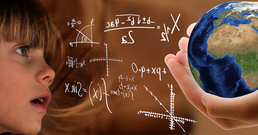 girl looking at science and globe